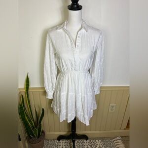 White Cotton Embroidered Mini Dress S Cottagecore Bridal Puff Sleeve Boho NWOT